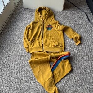 Aviator Nation Mustard Yellow Tracksuit with Rainbow Stripe